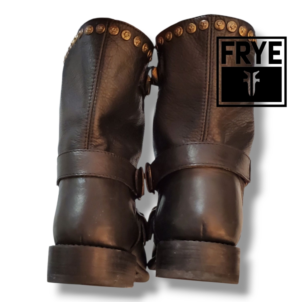 FRYE JENNA Black Leather Studded Ankle Moto Engineer Biker Boots Women's Size 10 - Picture 5 of 12